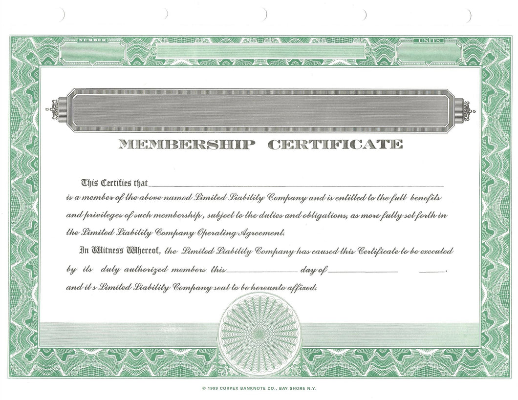 Blank LLC Certificates - Set of 500