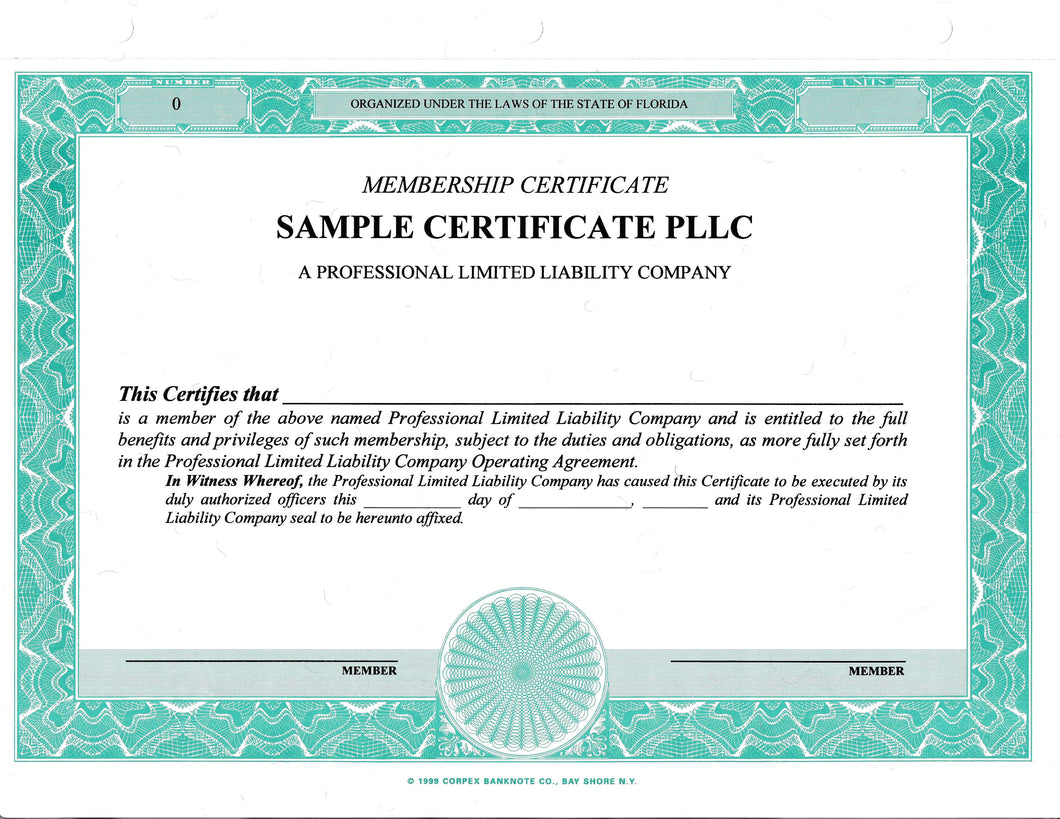 Blank PLLC Certificates - Set of 500