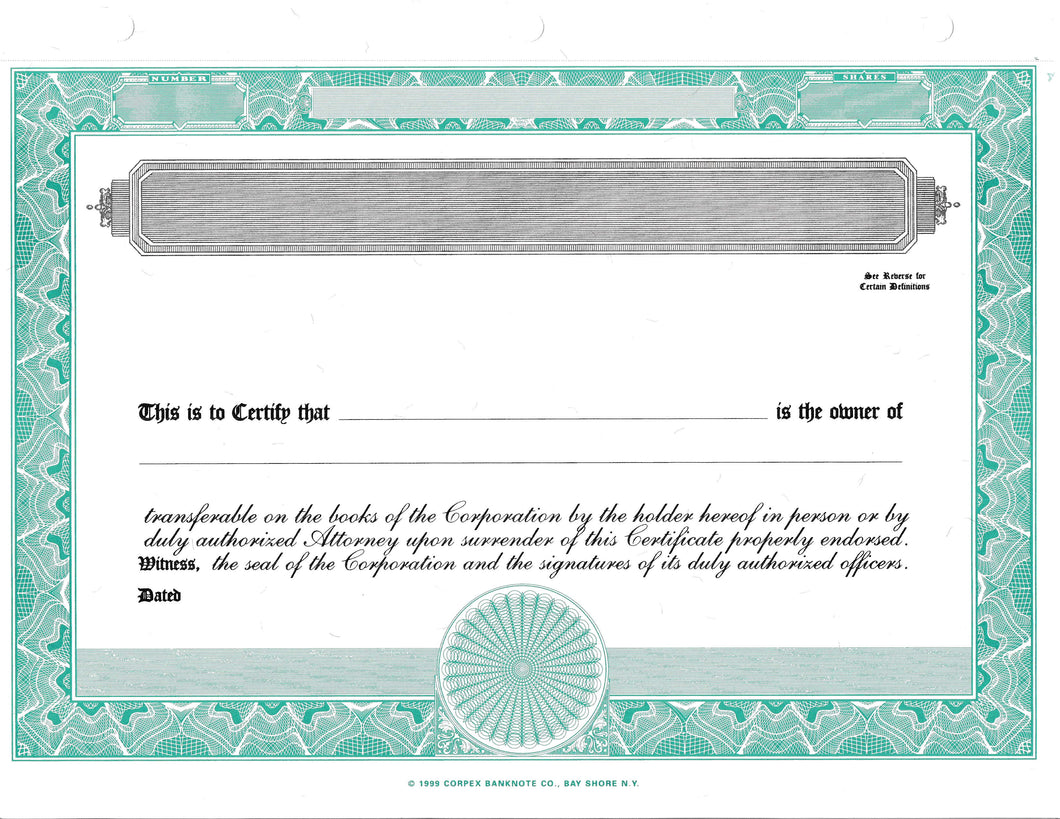 Blank Standard 2 Class Stock Certificates - Set of 20
