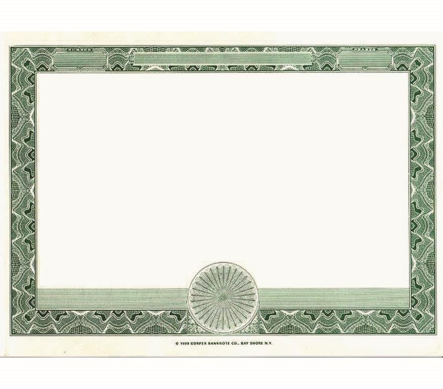 Blank Stock Certificate - Blank Border Only Shares - Set Of 500