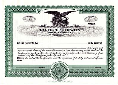 Eagle Certificate - 20 PRINTED EAGLE CERTIFICATES