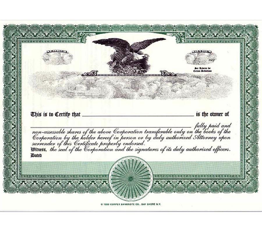 Standard Certificates - 500 Blank Eagle Certificates