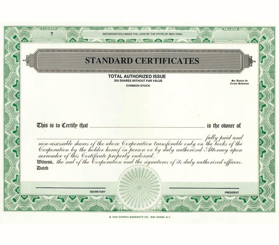 Common Stock Certificate Template