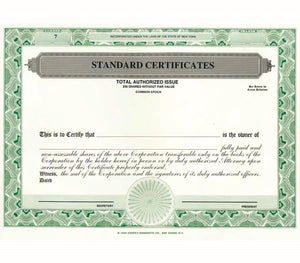 Standard Certificates - Printed Standard Certificates - Set Of 20